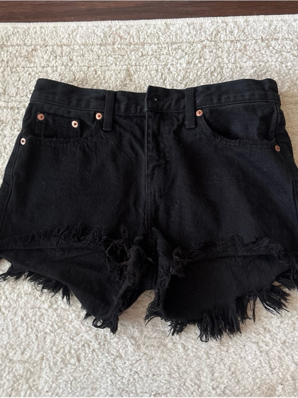 pistola Black Distressed Frayed Hem Denim Shorts